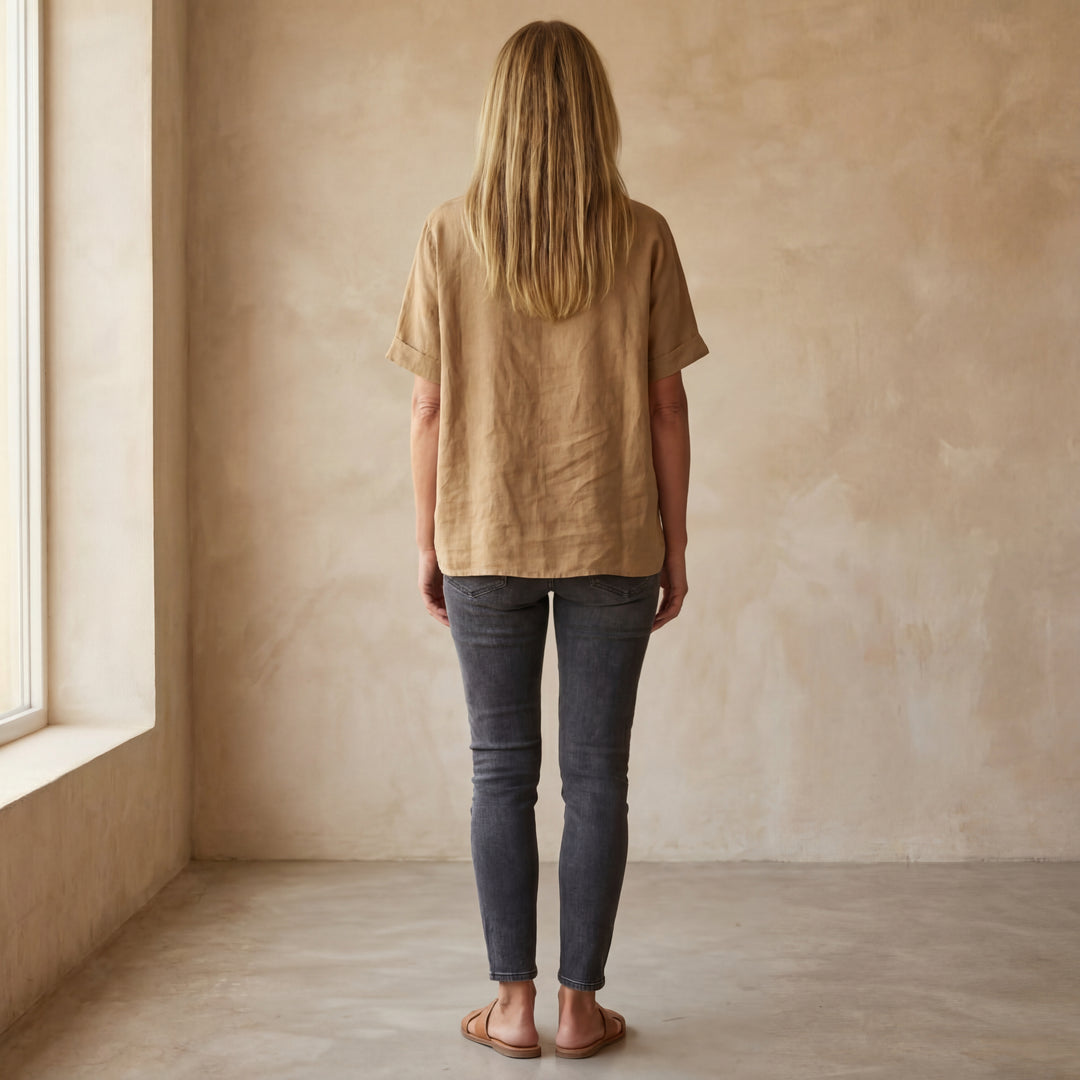 BAUA - Round Neck Cotton And Linen T-Shirt