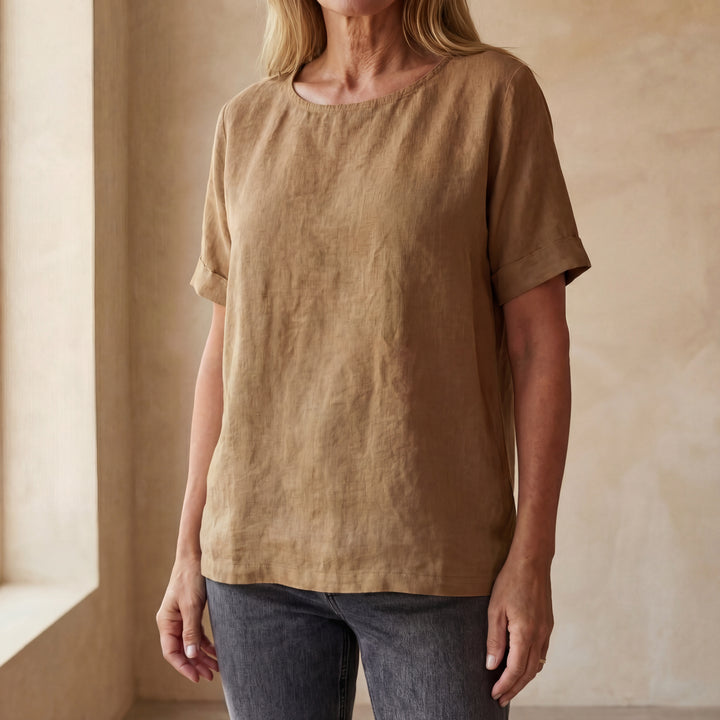 BAUA - Round Neck Cotton And Linen T-Shirt