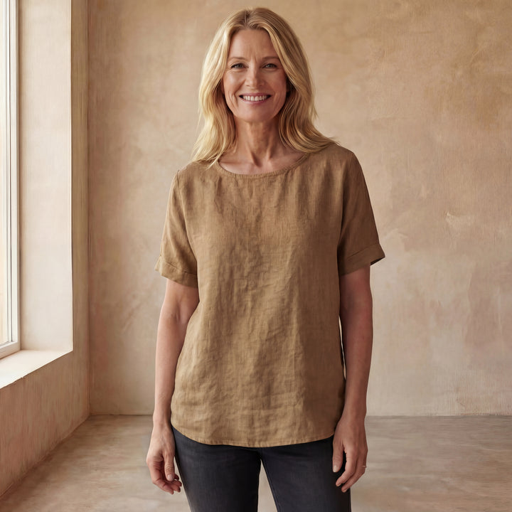 BAUA - Round Neck Cotton And Linen T-Shirt