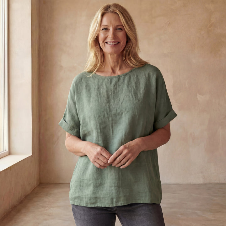 BAUA - Round Neck Cotton And Linen T-Shirt