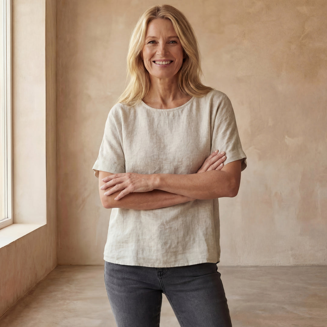 BAUA - Round Neck Cotton And Linen T-Shirt