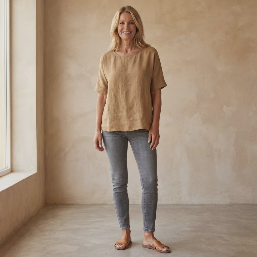 BAUA - Round Neck Cotton And Linen T-Shirt
